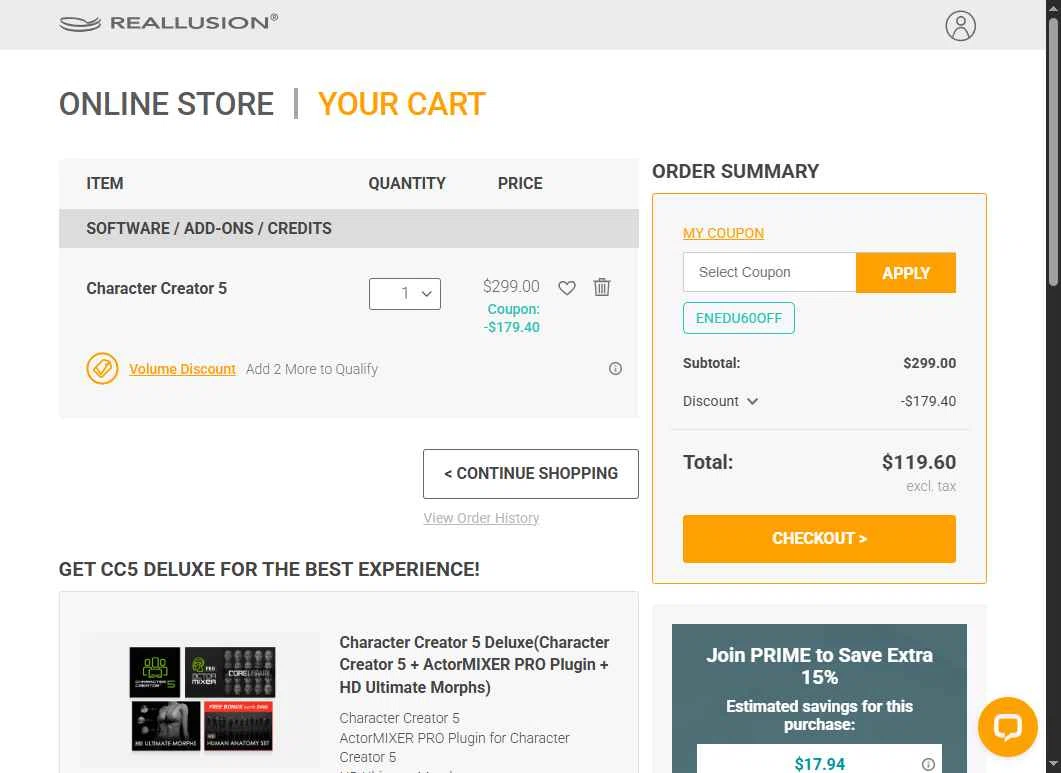 Reallusion checkout page showing Reallusion promo code box | Screenshot taken by SimplyCodes community member on Sep 22, 2025