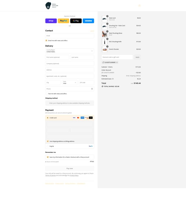 Real Oyster Cult checkout page showing Real Oyster Cult promo code box | Screenshot taken by SimplyCodes community member on Sep 4, 2025