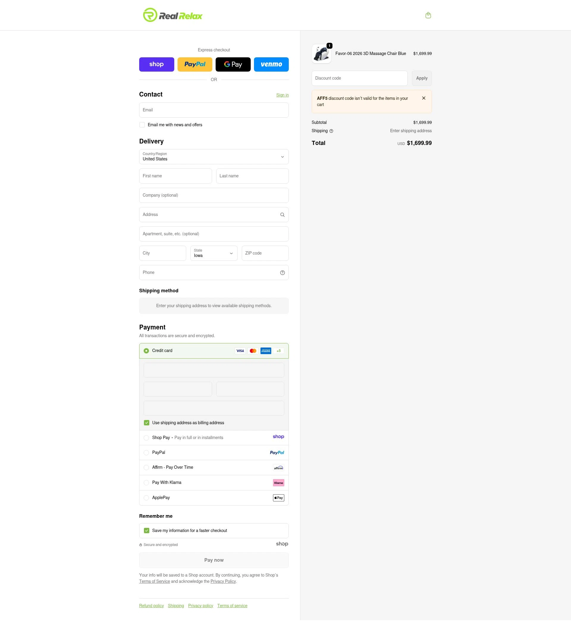 Real Relax checkout page showing Real Relax discount code box | Screenshot taken by SimplyCodes community member on Jan 2, 2026