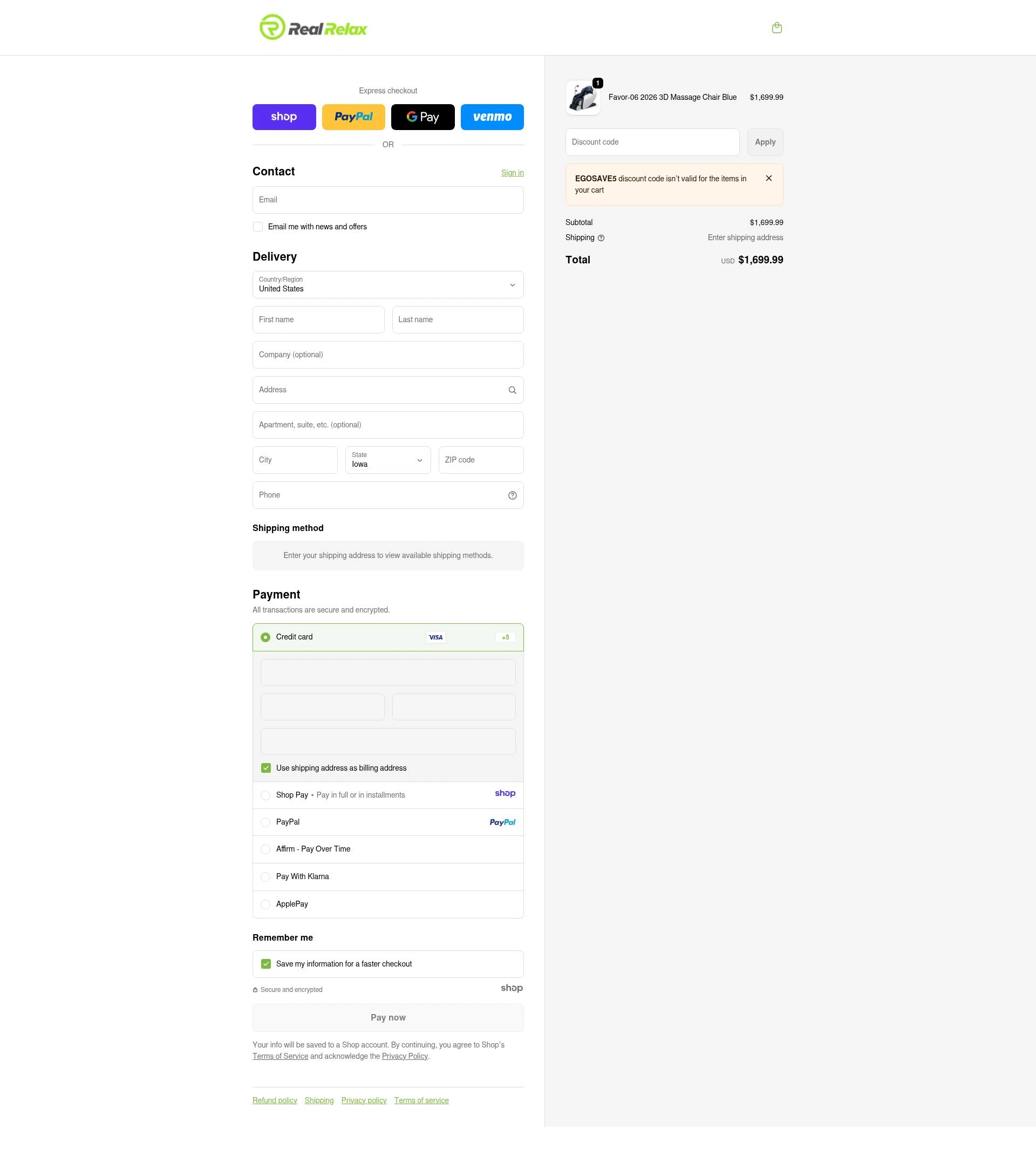 Real Relax checkout page showing Real Relax discount code box | Screenshot taken by SimplyCodes community member on Jan 2, 2026