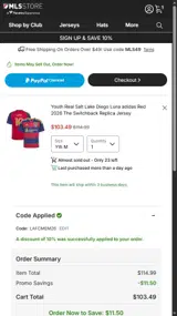 Real Salt Lake coupon verification screenshot
