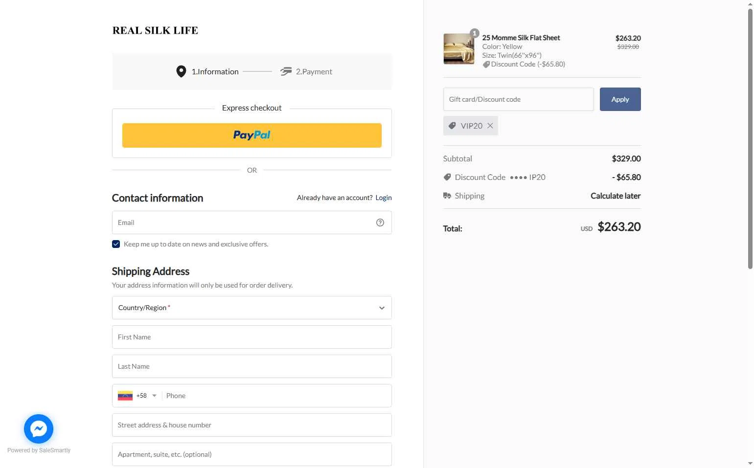 RealSilk Life checkout page showing RealSilk Life promo code box | Screenshot taken by SimplyCodes community member on Oct 13, 2025
