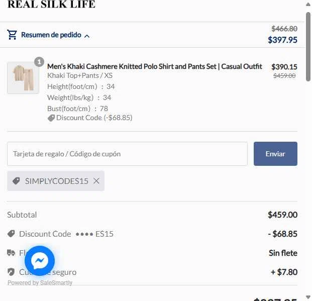 RealSilk Life checkout page showing RealSilk Life promo code box | Screenshot taken by SimplyCodes community member on Sep 26, 2025
