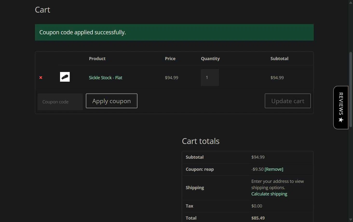 Reap Weaponries checkout page showing Reap Weaponries promo code box | Screenshot taken by SimplyCodes community member on Jan 6, 2026