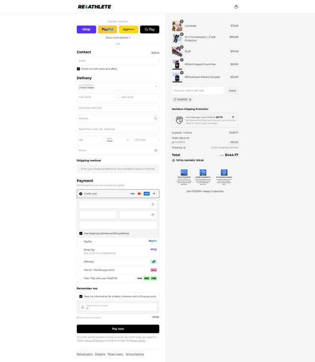 ReAthlete checkout page showing ReAthlete discount code box | Screenshot taken by SimplyCodes community member on Sep 13, 2025