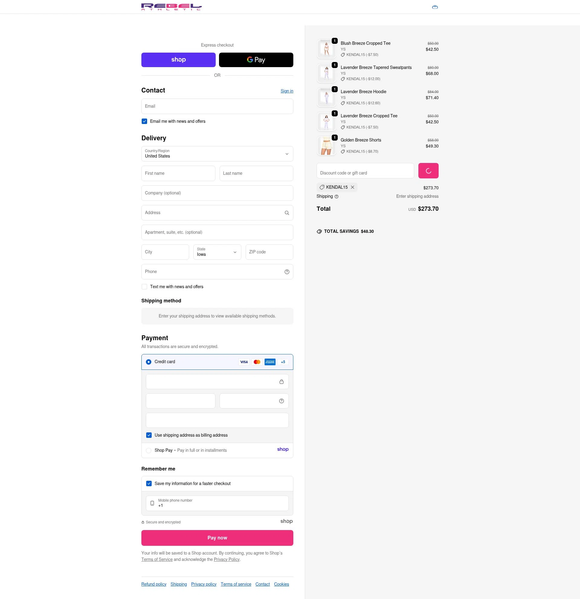 Rebel Athletic checkout page showing Rebel Athletic coupon code box | Screenshot taken by SimplyCodes community member on Dec 28, 2025