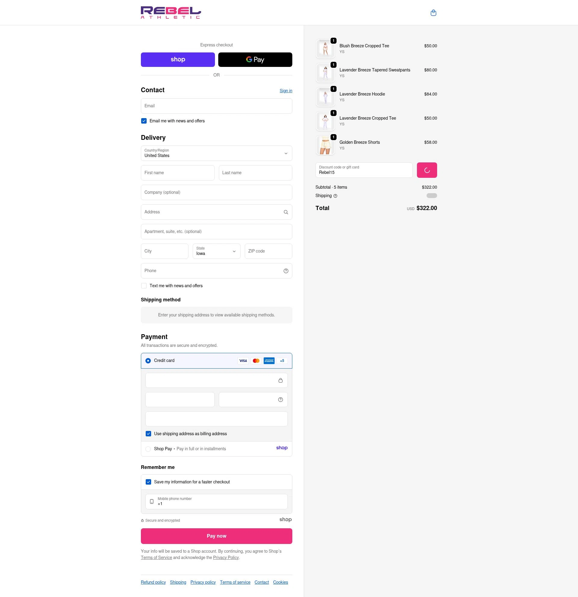 Rebel Athletic checkout page showing Rebel Athletic coupon code box | Screenshot taken by SimplyCodes community member on Jan 1, 2026