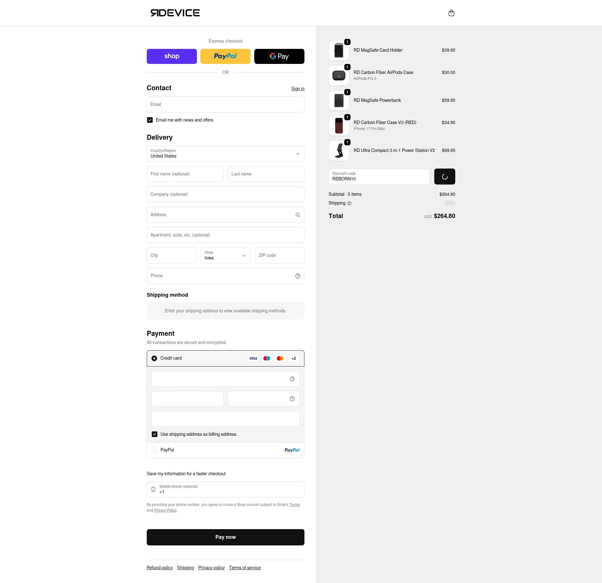 Reborn Device checkout page showing Reborn Device discount code box | Screenshot taken by SimplyCodes community member on Feb 13, 2026