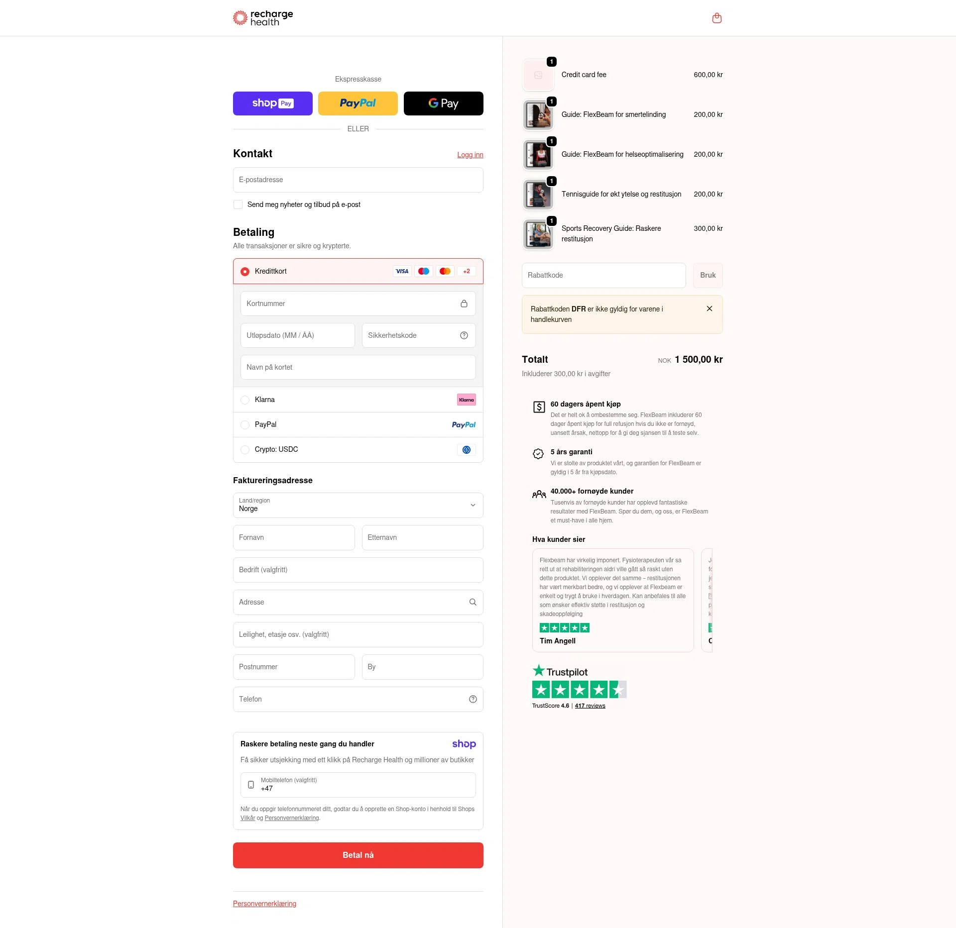 Recharge Health checkout page showing Recharge Health promo code box | Screenshot taken by SimplyCodes community member on Jan 9, 2026