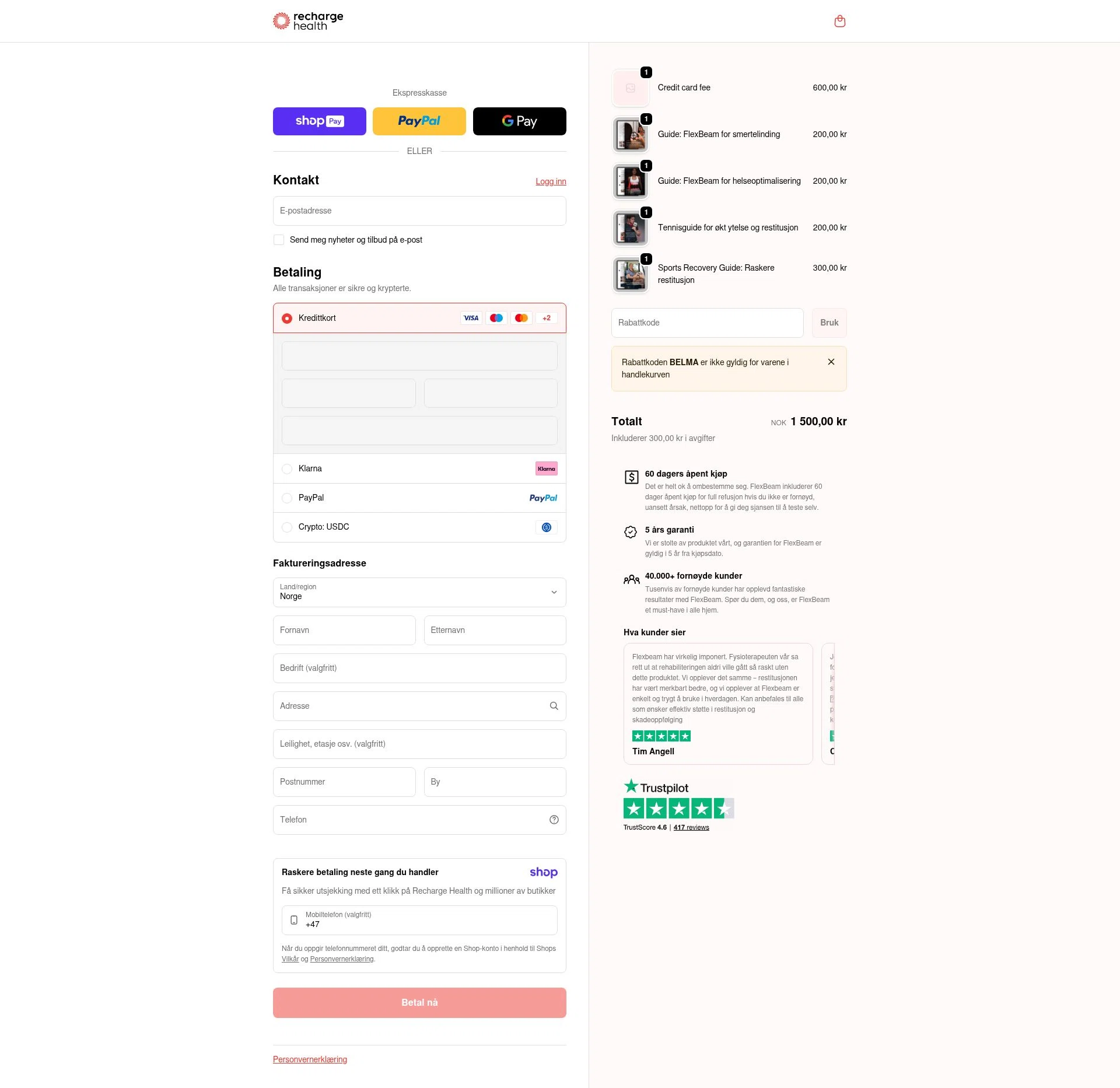 Recharge Health checkout page showing Recharge Health promo code box | Screenshot taken by SimplyCodes community member on Jan 9, 2026