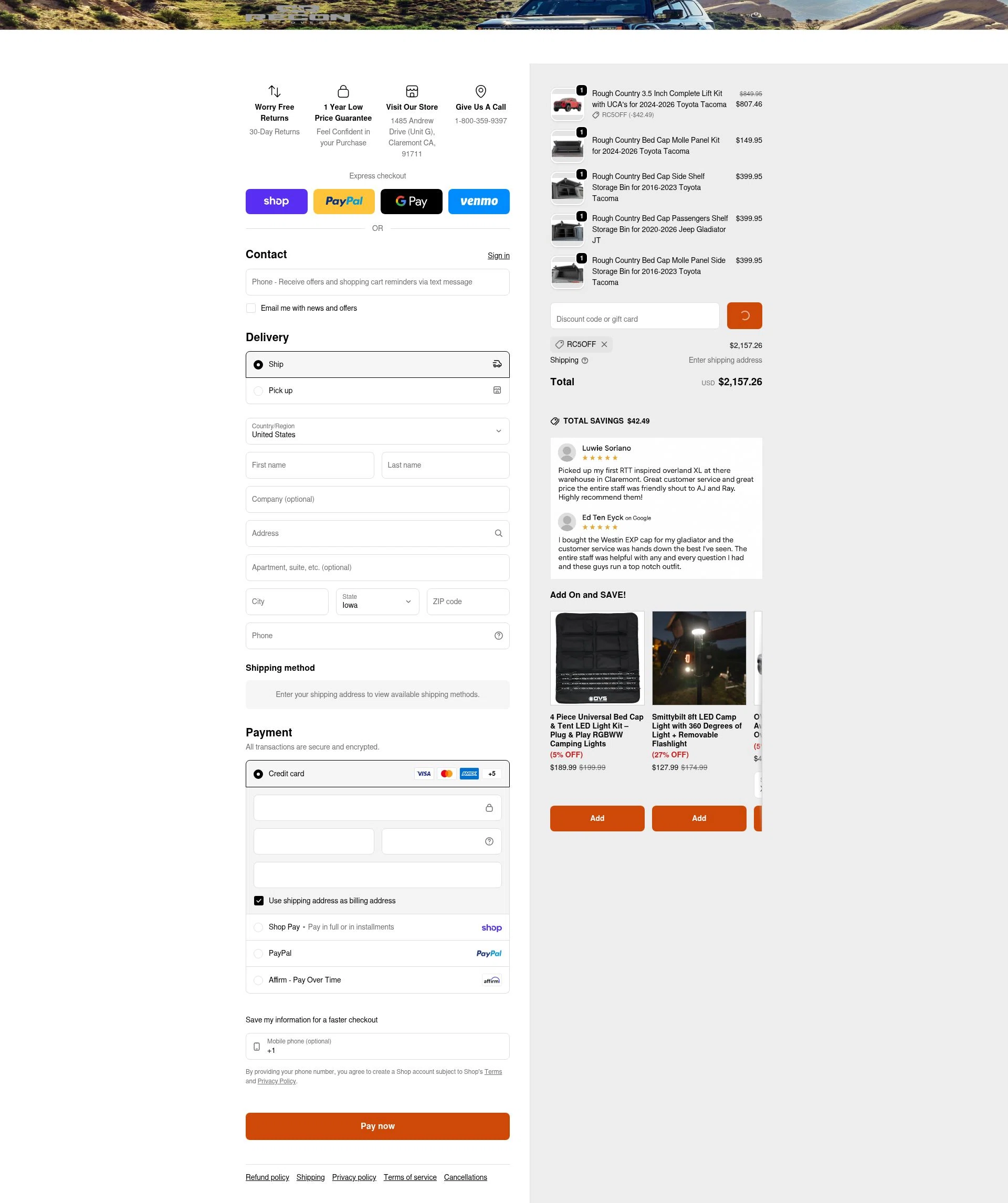 Reconrecovery checkout page showing Reconrecovery promo code box | Screenshot taken by SimplyCodes community member on Feb 17, 2026