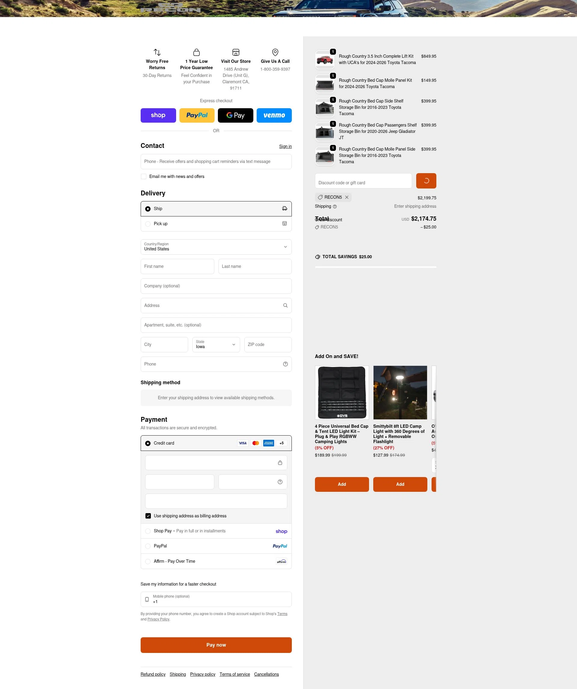 Reconrecovery checkout page showing Reconrecovery promo code box | Screenshot taken by SimplyCodes community member on Feb 22, 2026