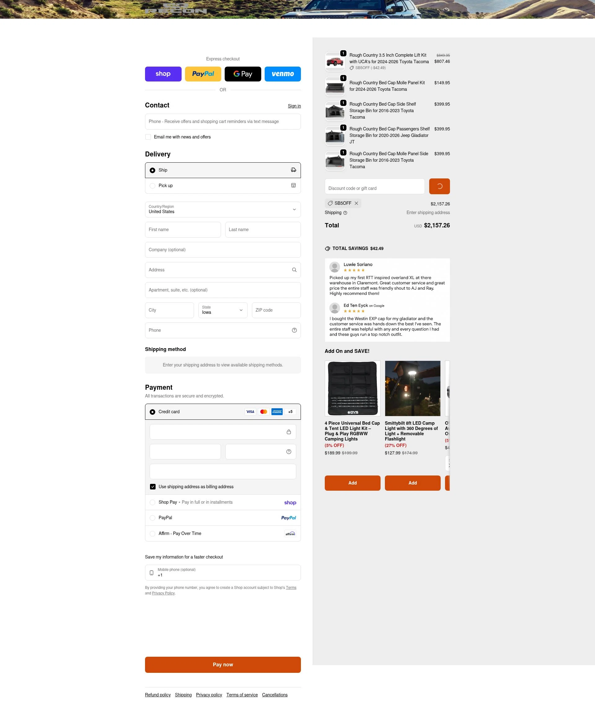 Reconrecovery checkout page showing Reconrecovery promo code box | Screenshot taken by SimplyCodes community member on Feb 17, 2026