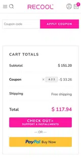 A22 coupon verification screenshot