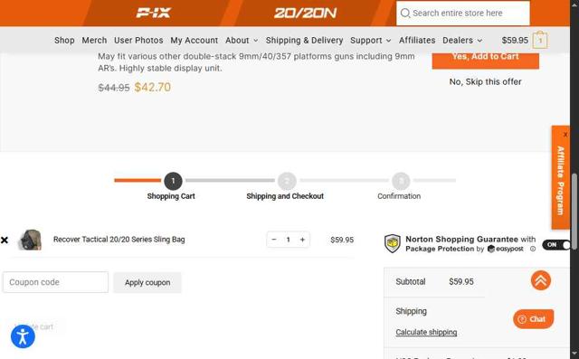 Recover Tactical checkout page showing Recover Tactical coupon code box | Screenshot taken by SimplyCodes community member on Aug 14, 2025