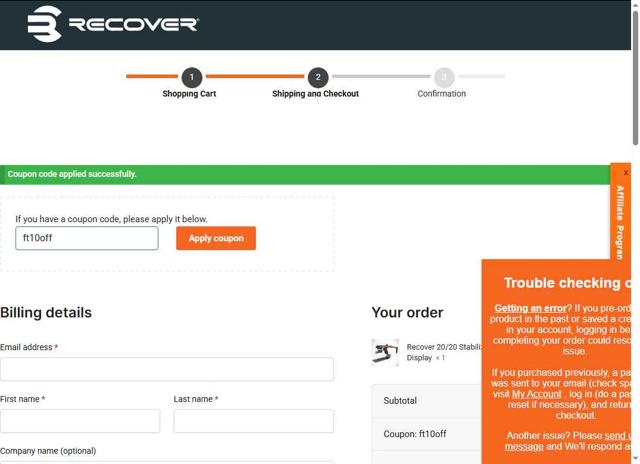 Recover Tactical checkout page showing Recover Tactical coupon code box | Screenshot taken by SimplyCodes community member on Aug 25, 2025
