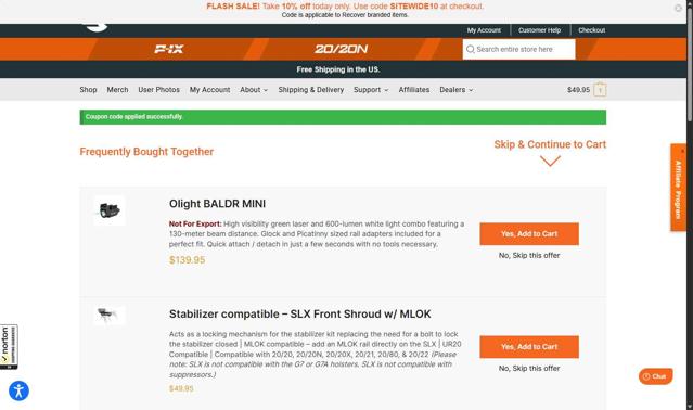 Recover Tactical checkout page showing Recover Tactical coupon code box | Screenshot taken by SimplyCodes community member on Sep 11, 2025