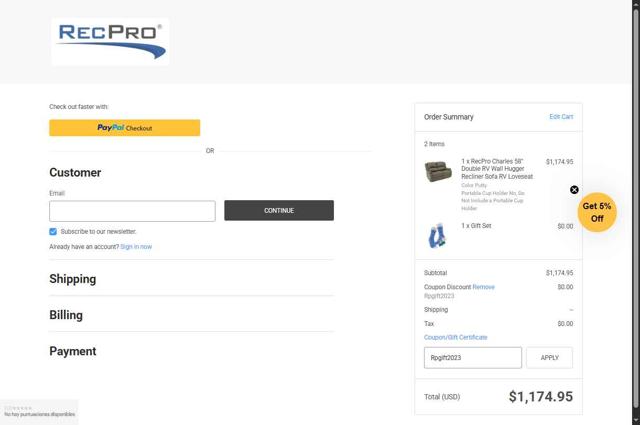 RecPro checkout page showing RecPro coupon code box | Screenshot taken by SimplyCodes community member on Sep 4, 2025