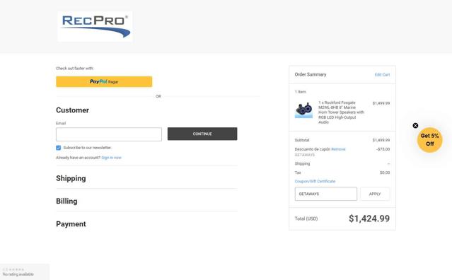 RecPro checkout page showing RecPro coupon code box | Screenshot taken by SimplyCodes community member on Aug 14, 2025