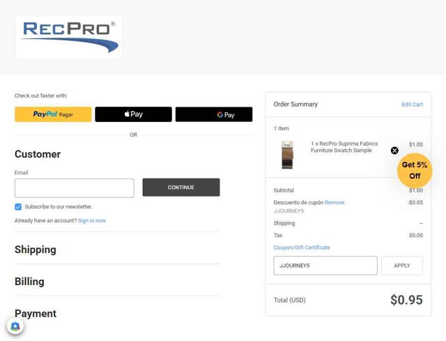 RecPro checkout page showing RecPro coupon code box | Screenshot taken by SimplyCodes community member on Sep 6, 2025