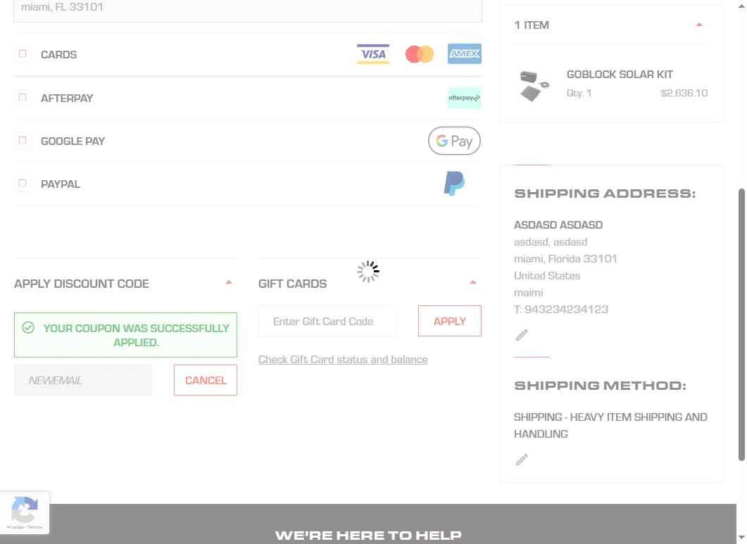 REDARC checkout page showing REDARC discount code box | Screenshot taken by SimplyCodes community member on Aug 7, 2025