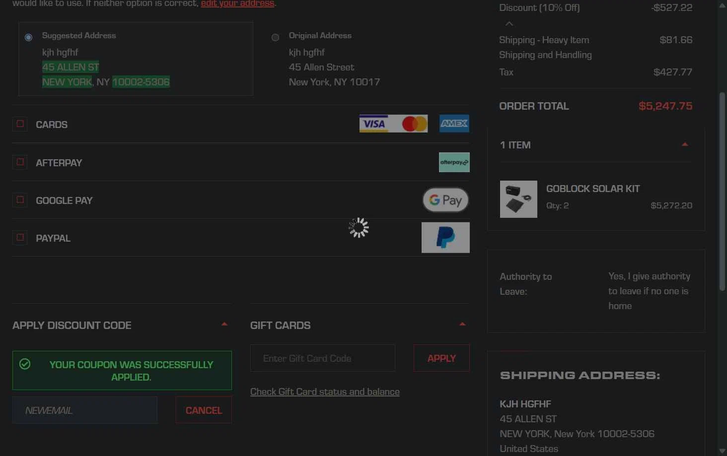 REDARC checkout page showing REDARC discount code box | Screenshot taken by SimplyCodes community member on Jul 9, 2025