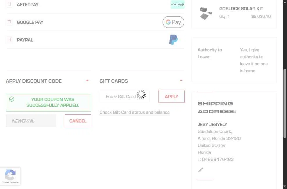 REDARC checkout page showing REDARC discount code box | Screenshot taken by SimplyCodes community member on Jul 9, 2025