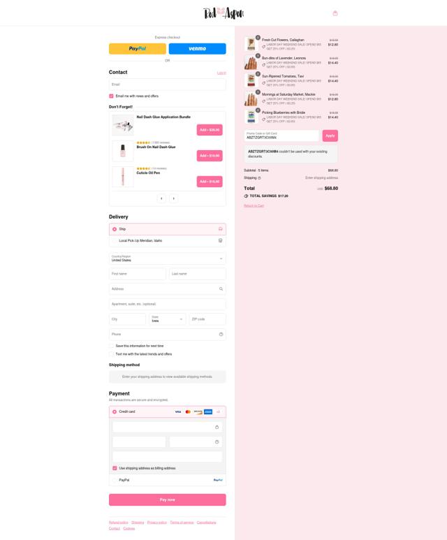 Red Aspen checkout page showing Red Aspen promo code box | Screenshot taken by SimplyCodes community member on Aug 30, 2025