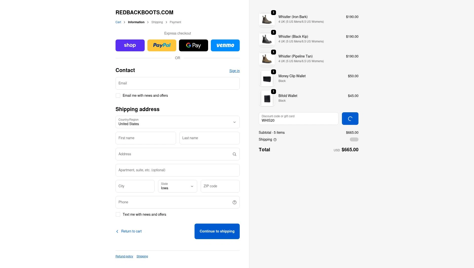 Redback Boots checkout page showing Redback Boots discount code box | Screenshot taken by SimplyCodes community member on Jan 31, 2026