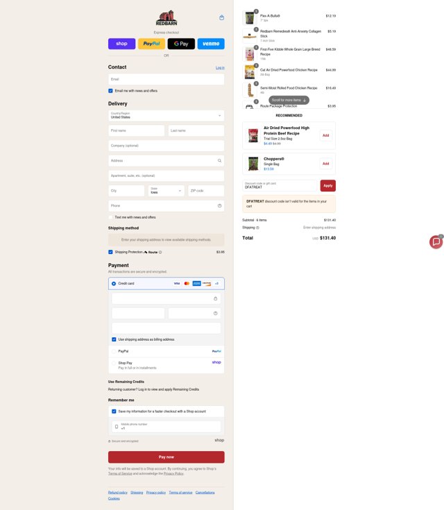 Redbarn checkout page showing Redbarn discount code box | Screenshot taken by SimplyCodes community member on Sep 6, 2025