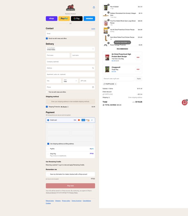 Redbarn checkout page showing Redbarn discount code box | Screenshot taken by SimplyCodes community member on Sep 6, 2025