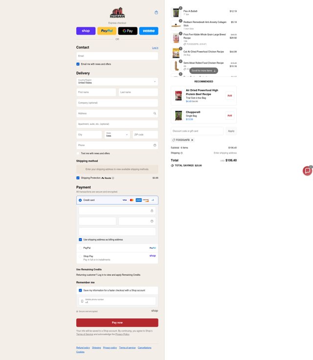 Redbarn checkout page showing Redbarn discount code box | Screenshot taken by SimplyCodes community member on Sep 6, 2025