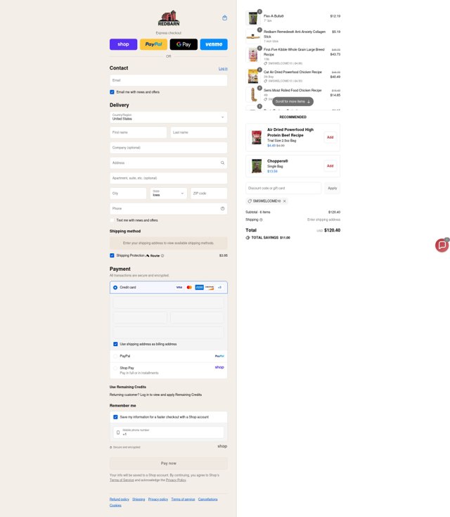 Redbarn checkout page showing Redbarn discount code box | Screenshot taken by SimplyCodes community member on Sep 6, 2025