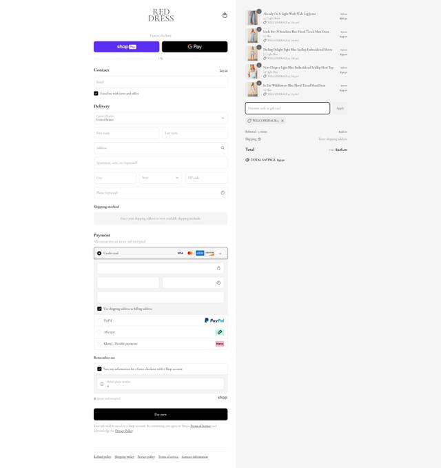 Red Dress checkout page showing Red Dress coupon code box | Screenshot taken by SimplyCodes community member on Apr 17, 2025