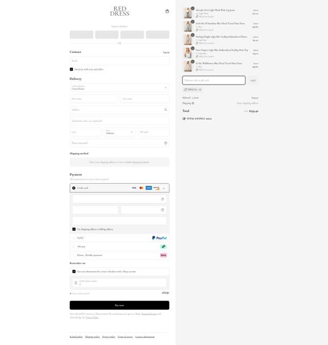 Red Dress checkout page showing Red Dress coupon code box | Screenshot taken by SimplyCodes community member on Apr 30, 2025