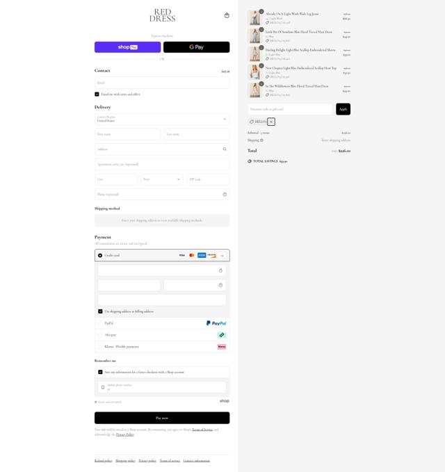 Red Dress checkout page showing Red Dress coupon code box | Screenshot taken by SimplyCodes community member on Apr 23, 2025