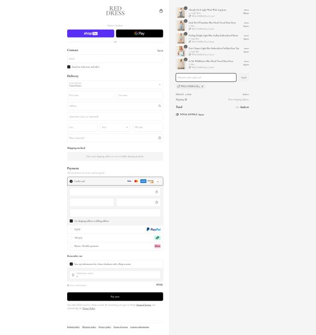 Red Dress checkout page showing Red Dress coupon code box | Screenshot taken by SimplyCodes community member on Apr 23, 2025
