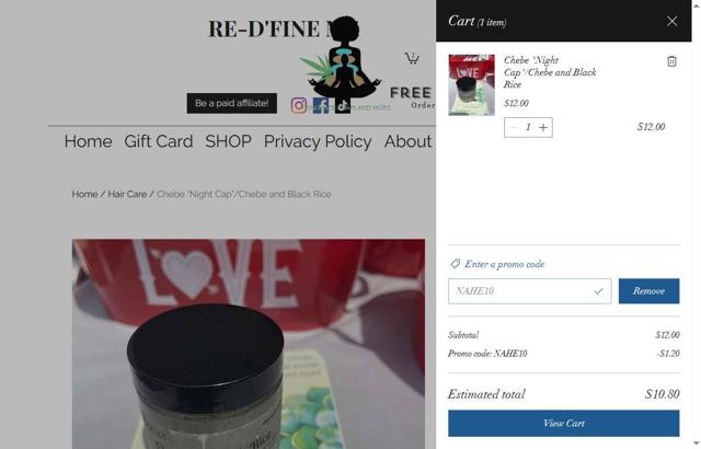Re-D'Fine Me LLC checkout page showing Re-D'Fine Me LLC promo code box | Screenshot taken by SimplyCodes community member on Sep 25, 2025
