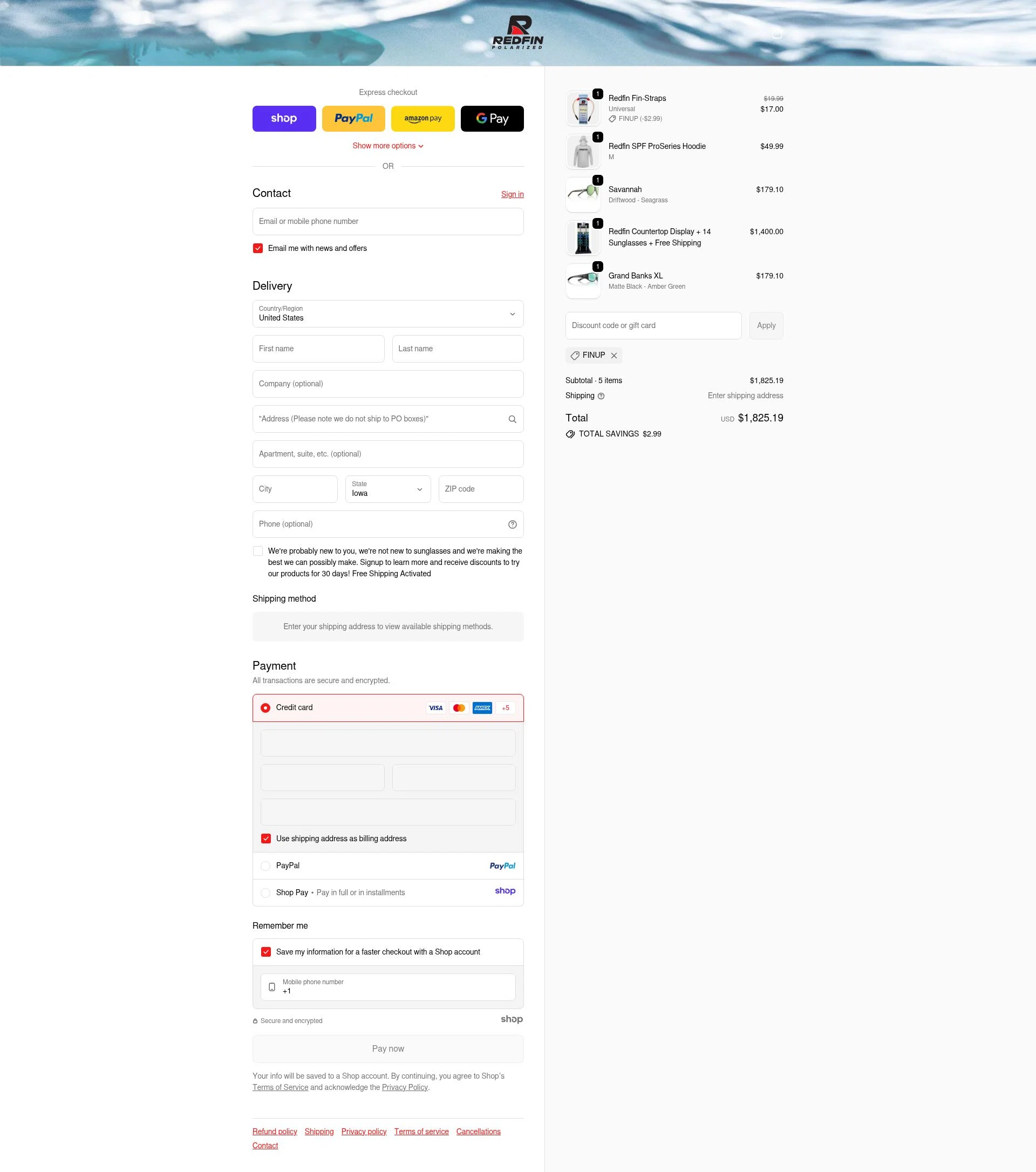 RedFin Polarized checkout page showing RedFin Polarized promo code box | Screenshot taken by SimplyCodes community member on Dec 10, 2025