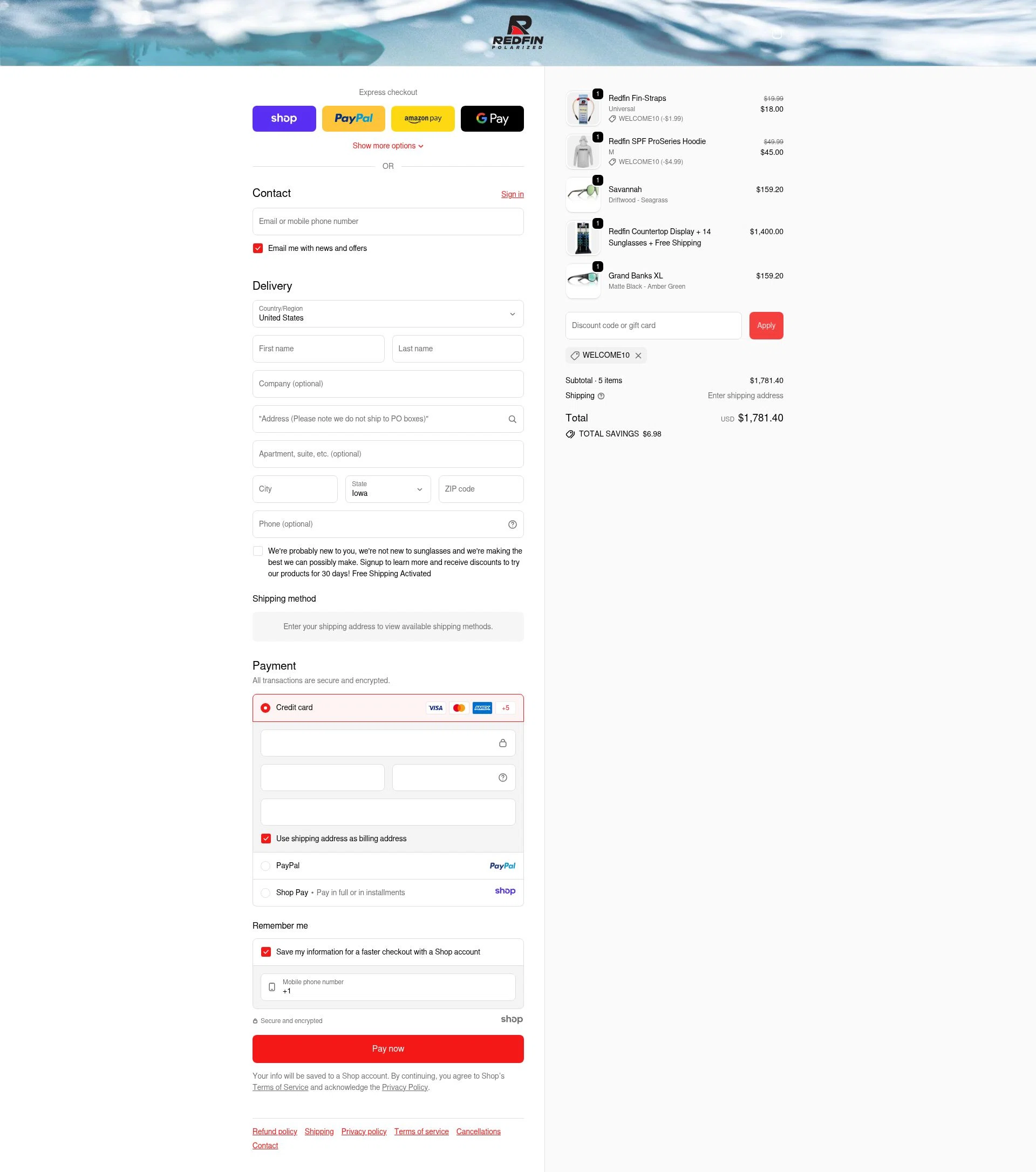 RedFin Polarized checkout page showing RedFin Polarized promo code box | Screenshot taken by SimplyCodes community member on Nov 29, 2025
