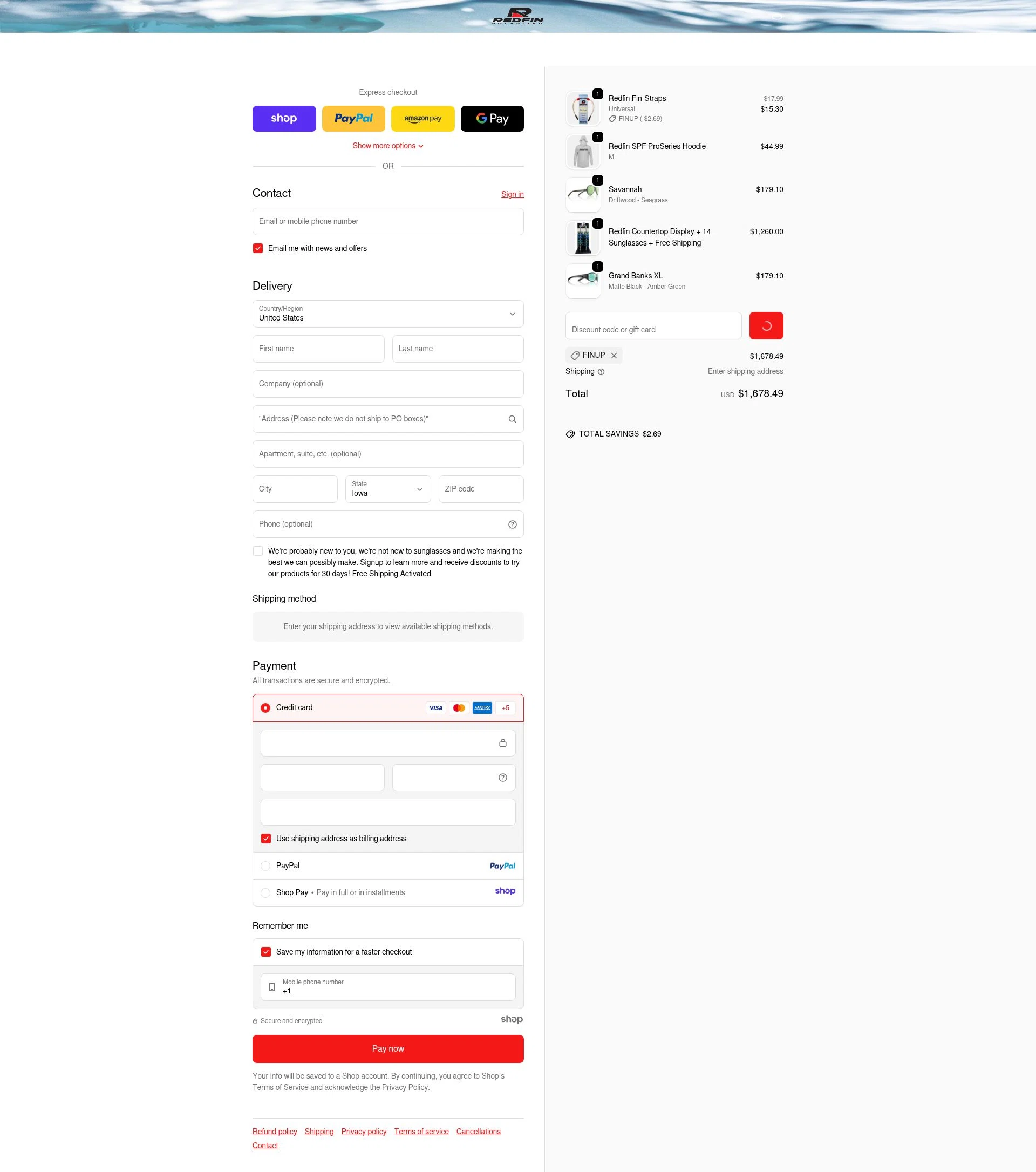 RedFin Polarized checkout page showing RedFin Polarized promo code box | Screenshot taken by SimplyCodes community member on Dec 16, 2025
