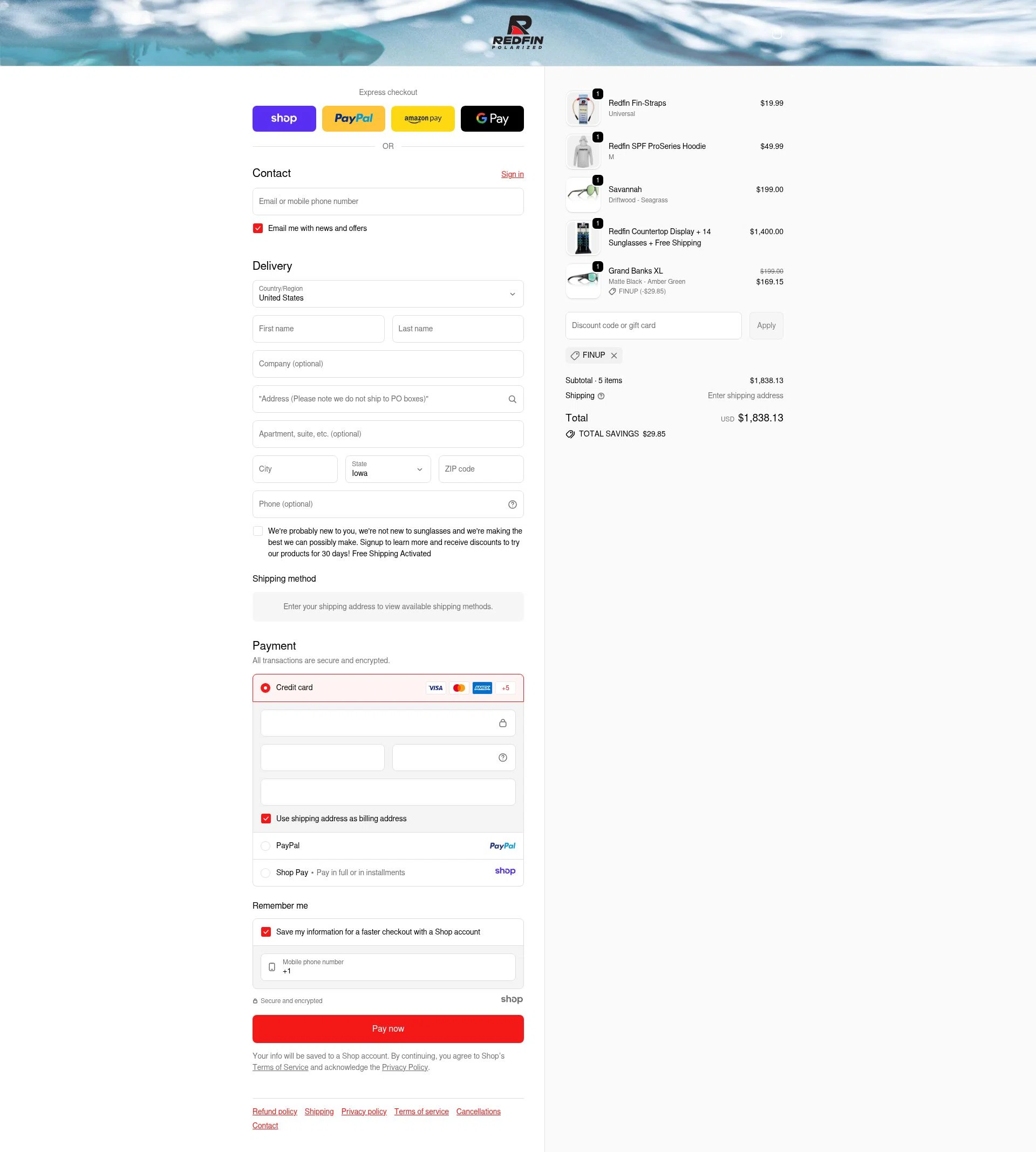RedFin Polarized checkout page showing RedFin Polarized promo code box | Screenshot taken by SimplyCodes community member on Nov 19, 2025
