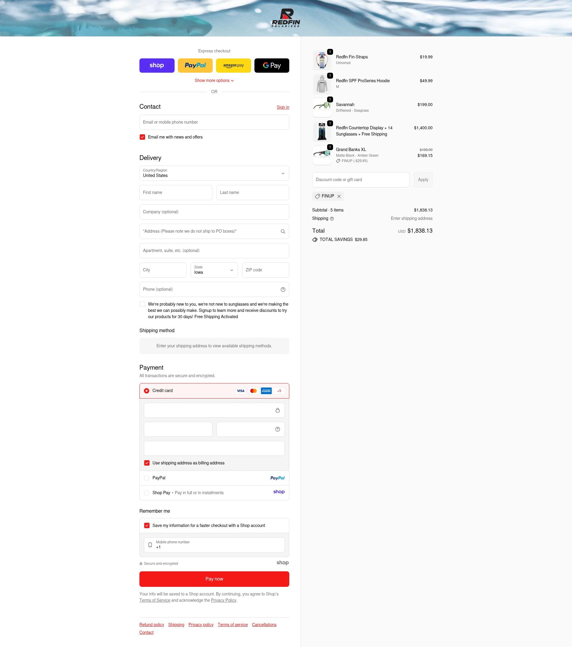 RedFin Polarized checkout page showing RedFin Polarized promo code box | Screenshot taken by SimplyCodes community member on Nov 24, 2025