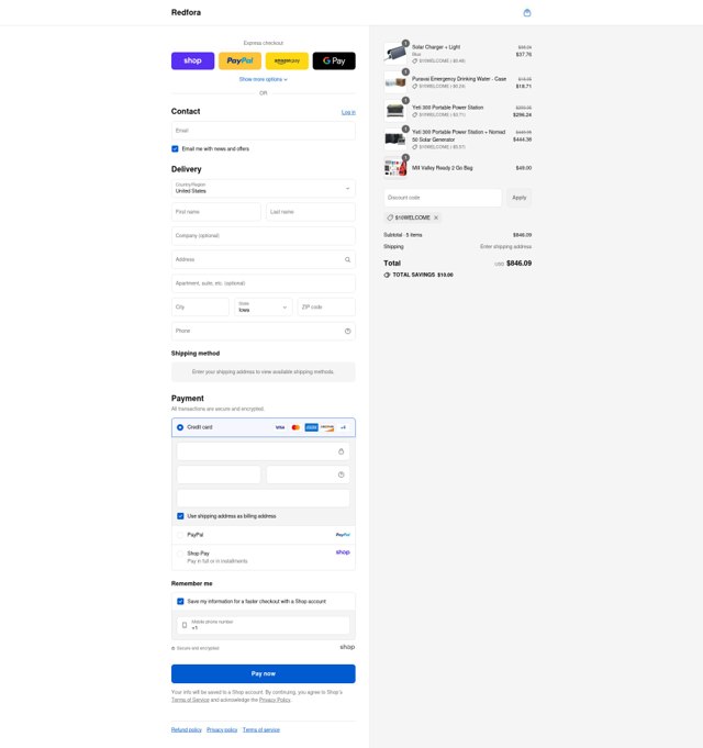 Redfora checkout page showing Redfora discount code box | Screenshot taken by SimplyCodes community member on Sep 8, 2025