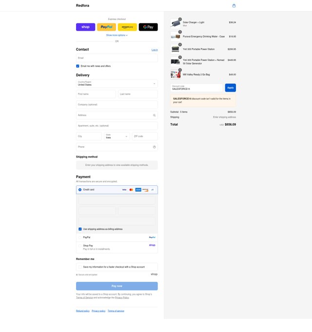 Redfora checkout page showing Redfora discount code box | Screenshot taken by SimplyCodes community member on Sep 8, 2025