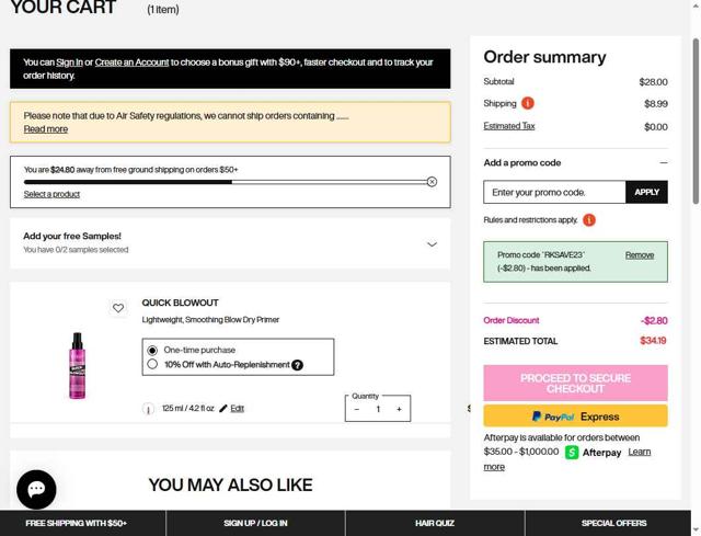 Redken checkout page showing Redken promo code box | Screenshot taken by SimplyCodes community member on Sep 6, 2025