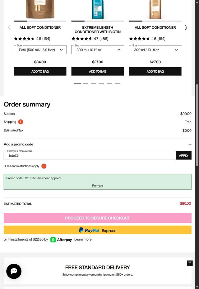 Redken checkout page showing Redken promo code box | Screenshot taken by SimplyCodes community member on Aug 23, 2025