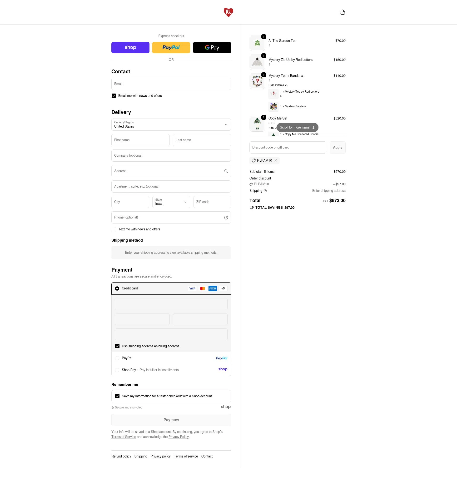 Red Letters checkout page showing Red Letters discount code box | Screenshot taken by SimplyCodes community member on Nov 20, 2025