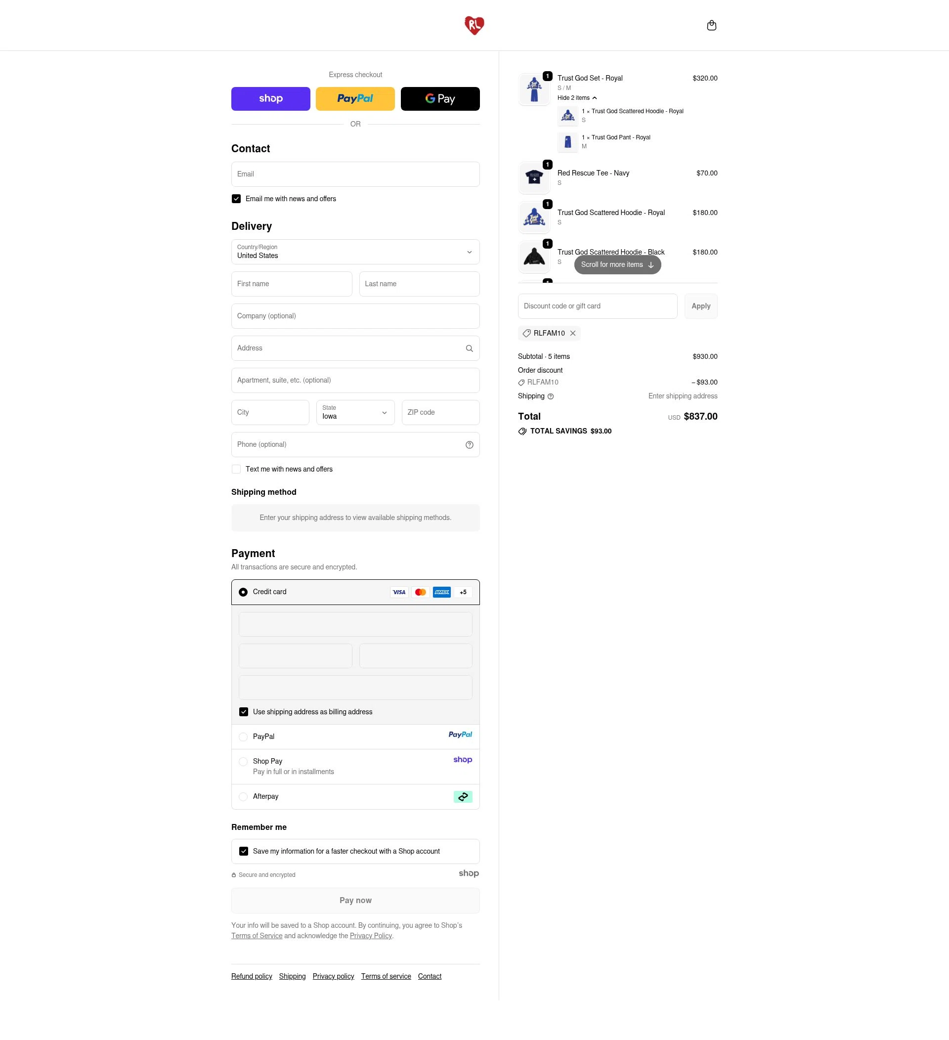 Red Letters checkout page showing Red Letters discount code box | Screenshot taken by SimplyCodes community member on Oct 11, 2025