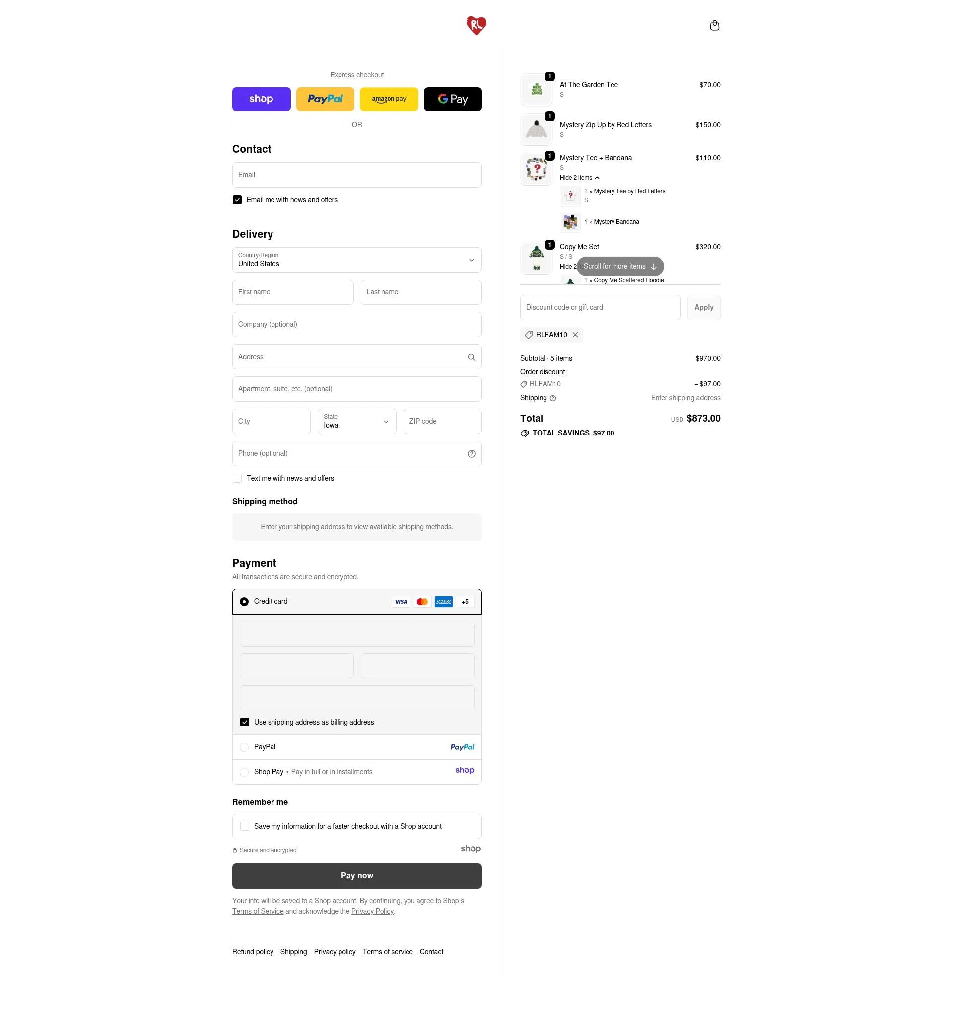 Red Letters checkout page showing Red Letters discount code box | Screenshot taken by SimplyCodes community member on Nov 25, 2025